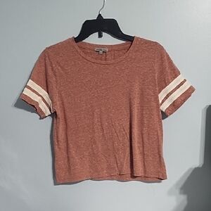 Charlotte Russe Pink Crop Top with Striped Short Sleeves